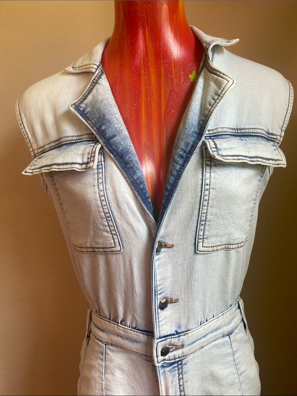 Light Wash Denim Sleeveless Romper by Love Trends - Picture 3 of 11